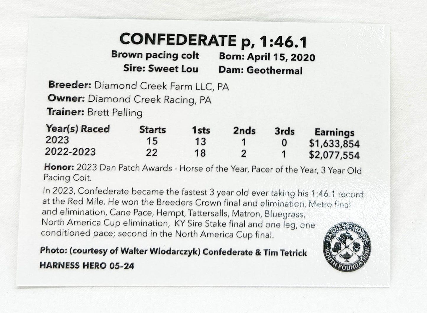 Collector's Trading Card ~ Confederate - Harness Heroes (sale for charity)