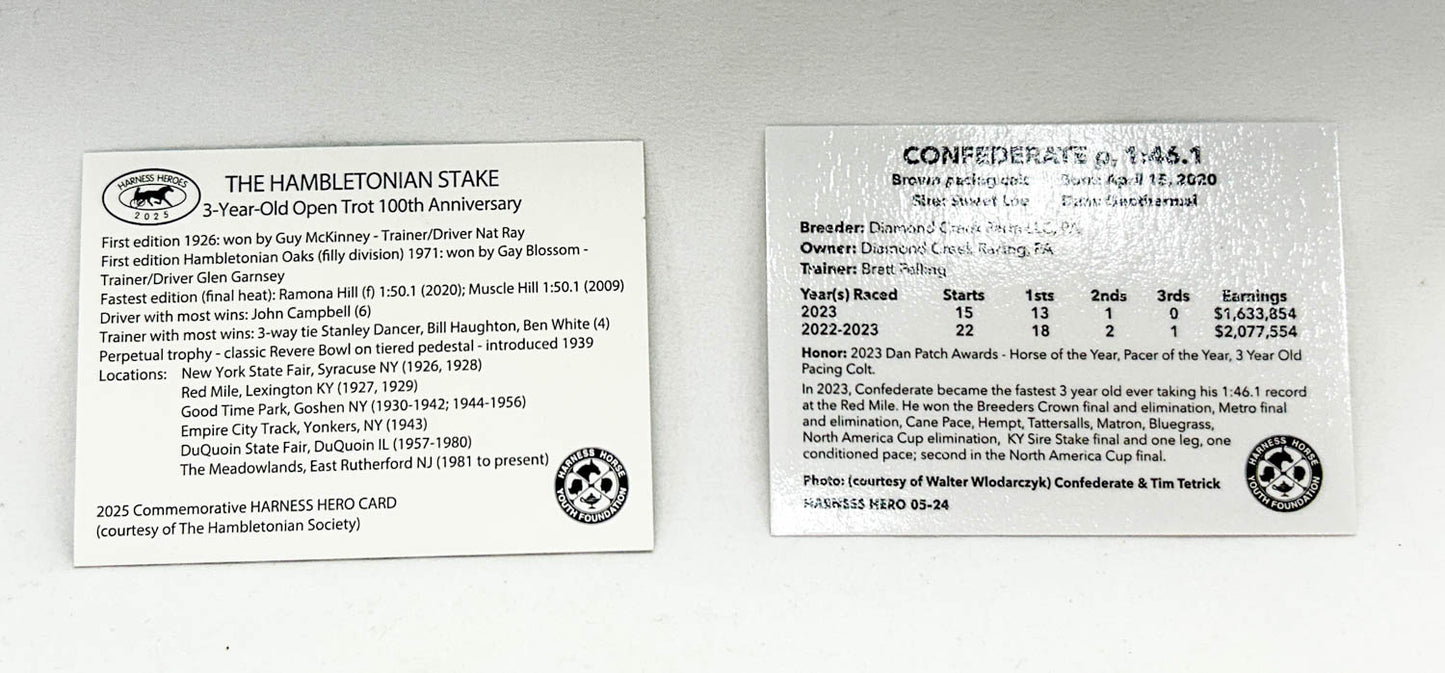 Collector's Trading Cards ~ Confederate & Hambletonian - Harness Heroes (sale for charity)