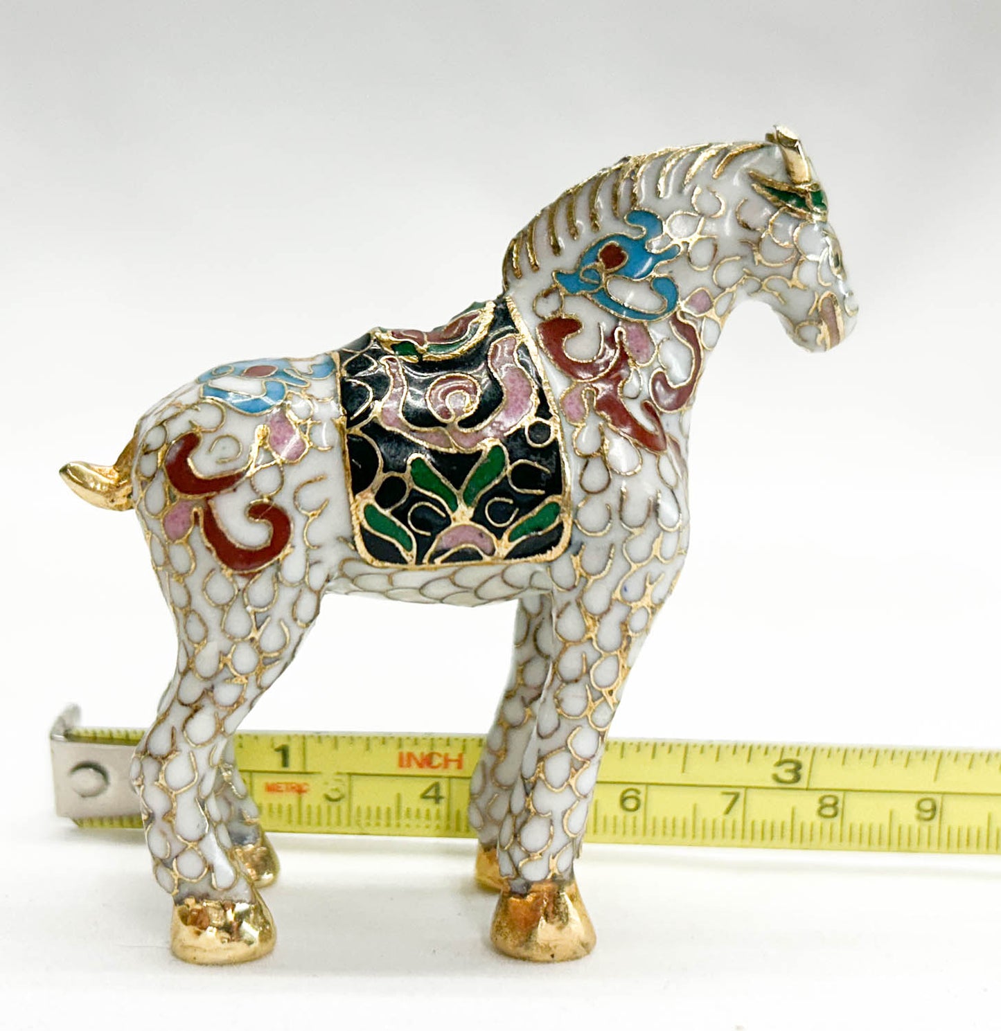 Chinese Cloisonne Horse, Standing White with Saddle