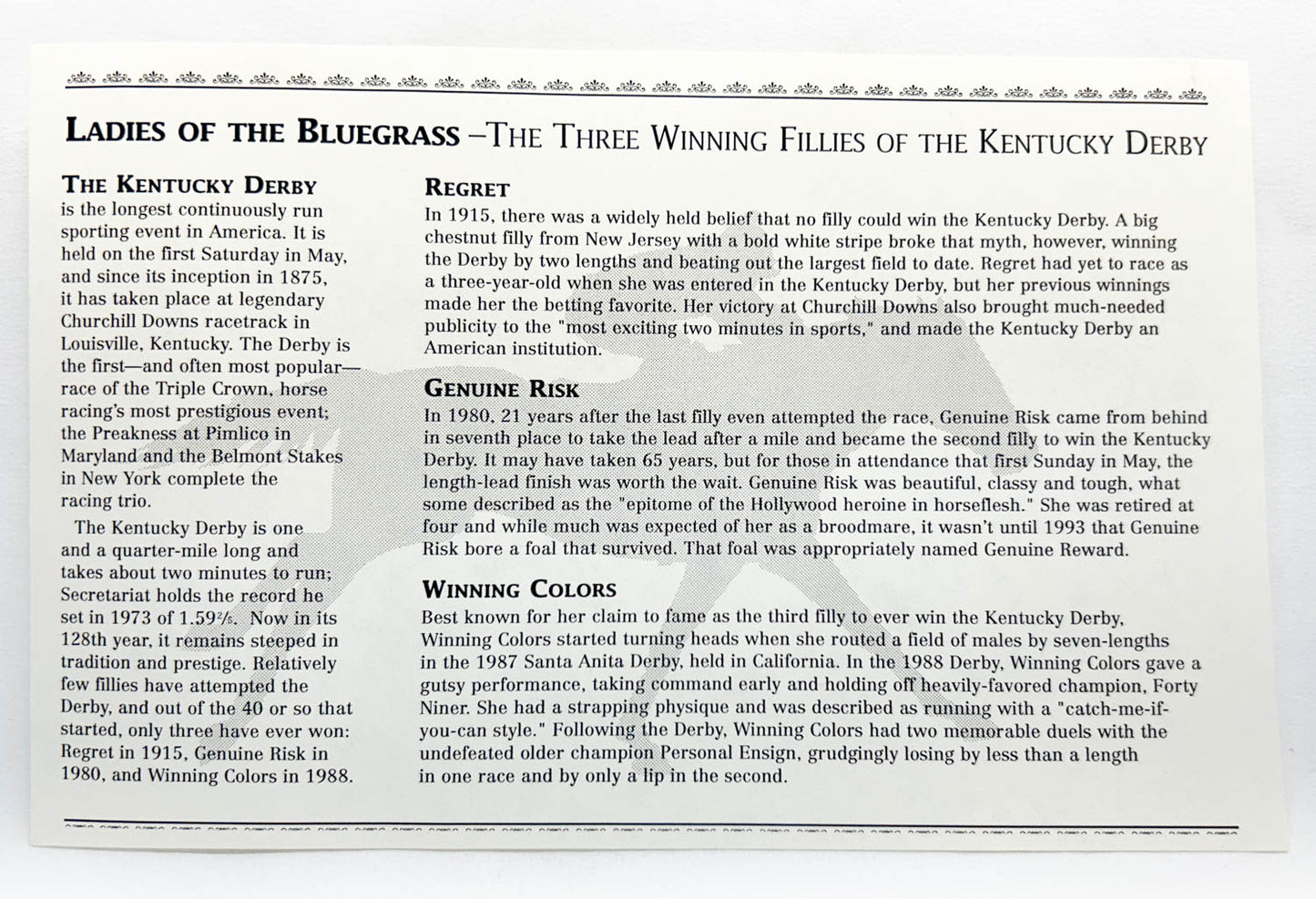 Kelso, Ruffian & Silky Sullivan ~ Ladies of the Bluegrass Set - QVC SR