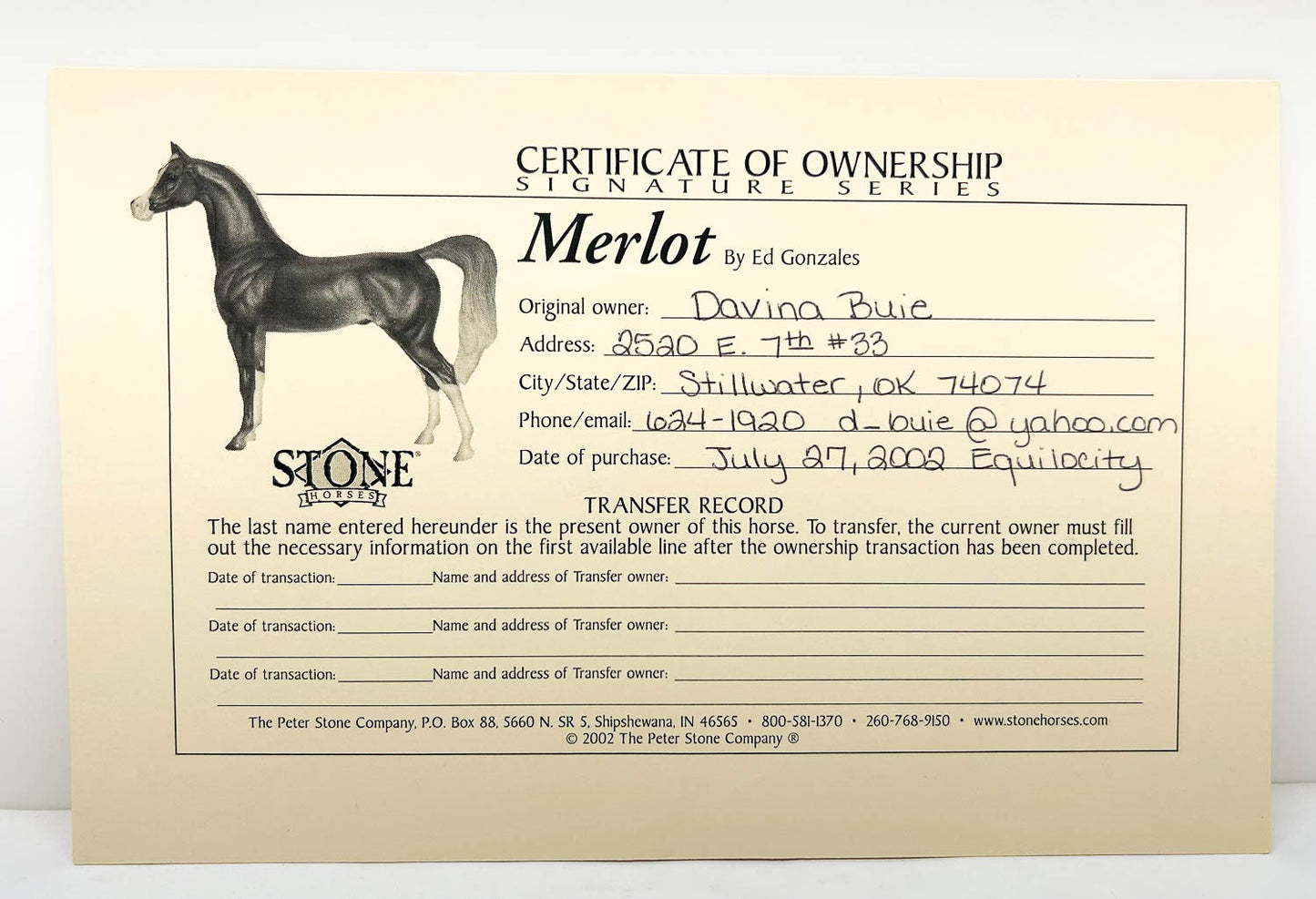 COA: Stone Arabian ~ Merlot