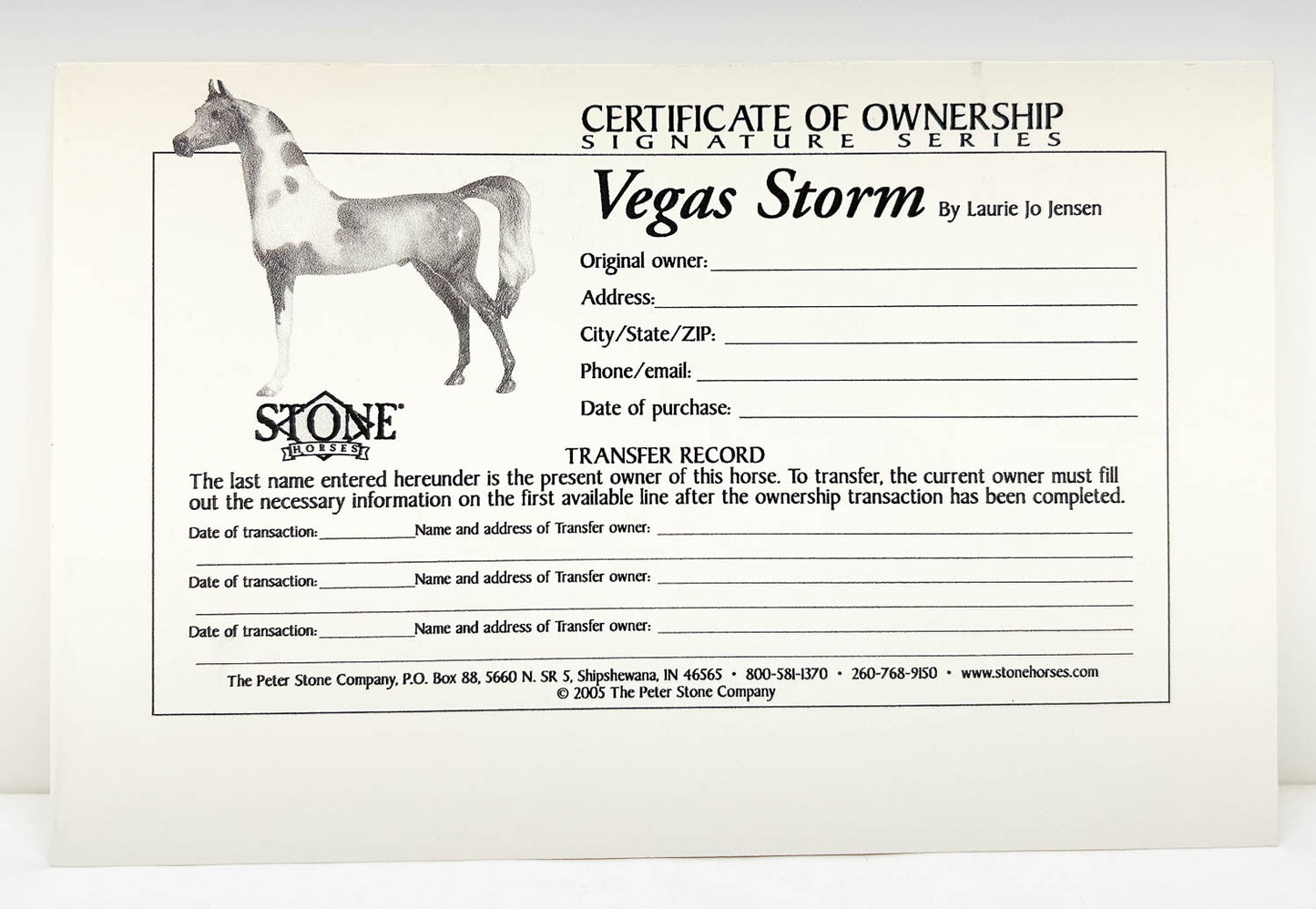 COA: Stone Horses Arabian ~ Vegas Storm