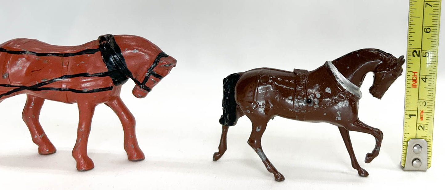 2 Vintage Metal Horses in Harness