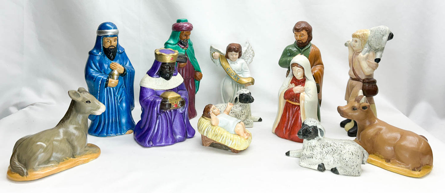 12-Piece Nativity Set, One-of-a-Kind Hand-Painted Set w/ Box