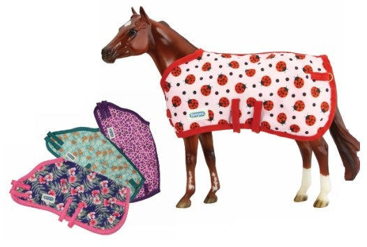 Colorful Stable Blanket - Pink Floral Print w/ Blue Background