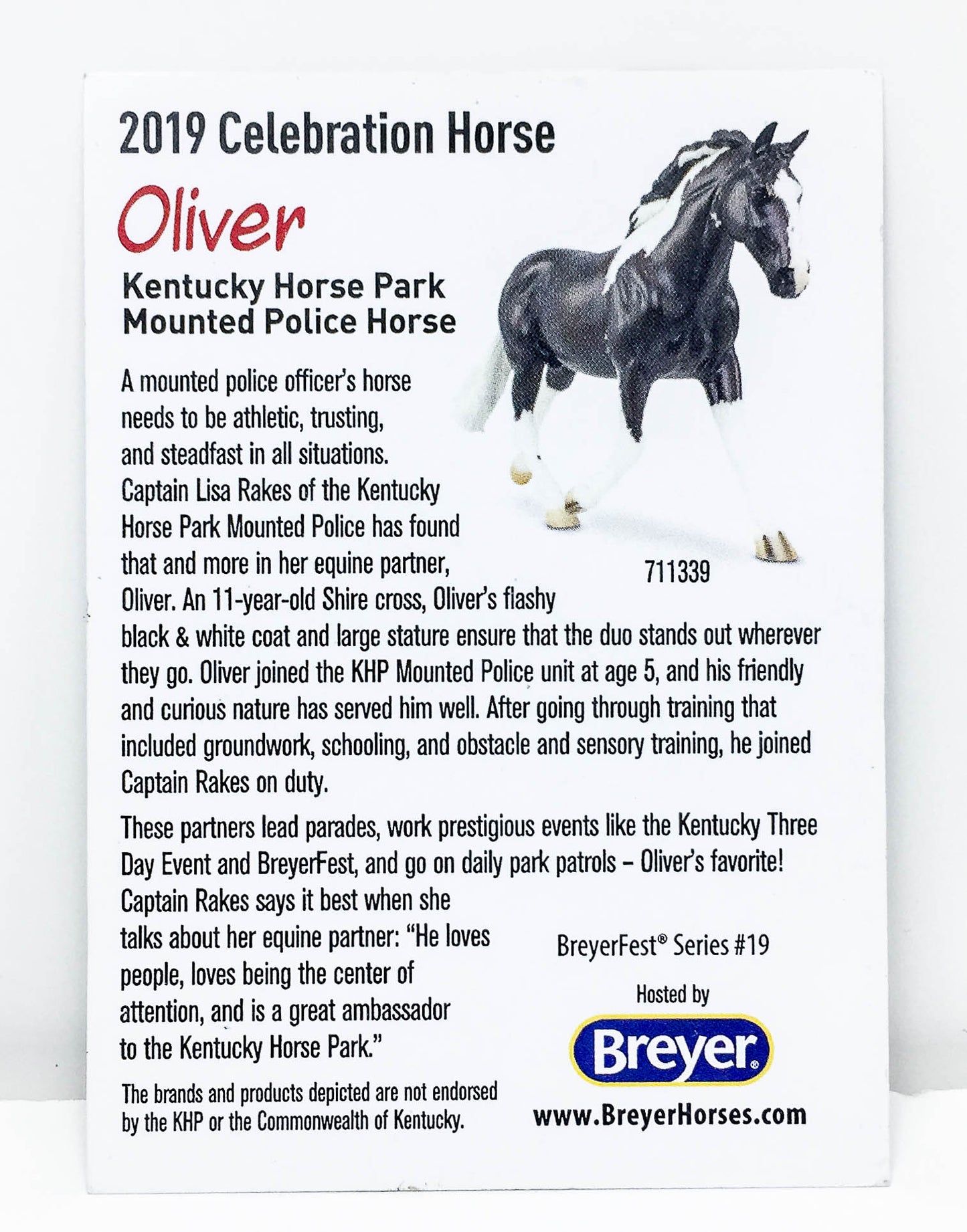 Breyerfest Collector's Card - 2019, Oliver
