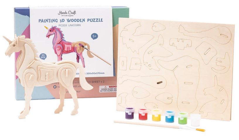 Hands Craft 3D Wood Puzzle with Paint Kit ~ Unicorn – Triple