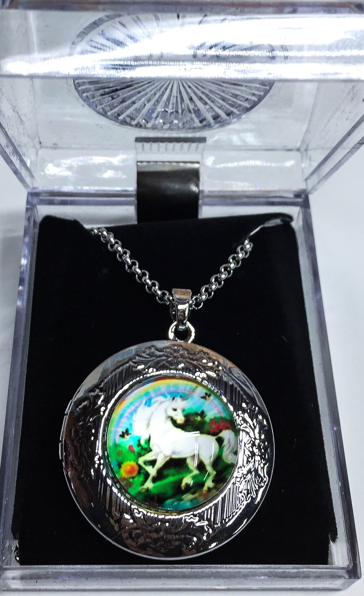 Dancing Unicorn Glass Cabochon Locket Necklace - triple-mountain