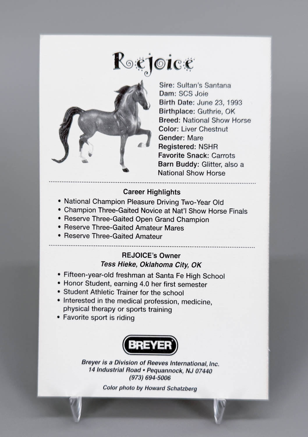 Breyerfest Collector's Card - 1998, National Show Horse ~ Rejoice