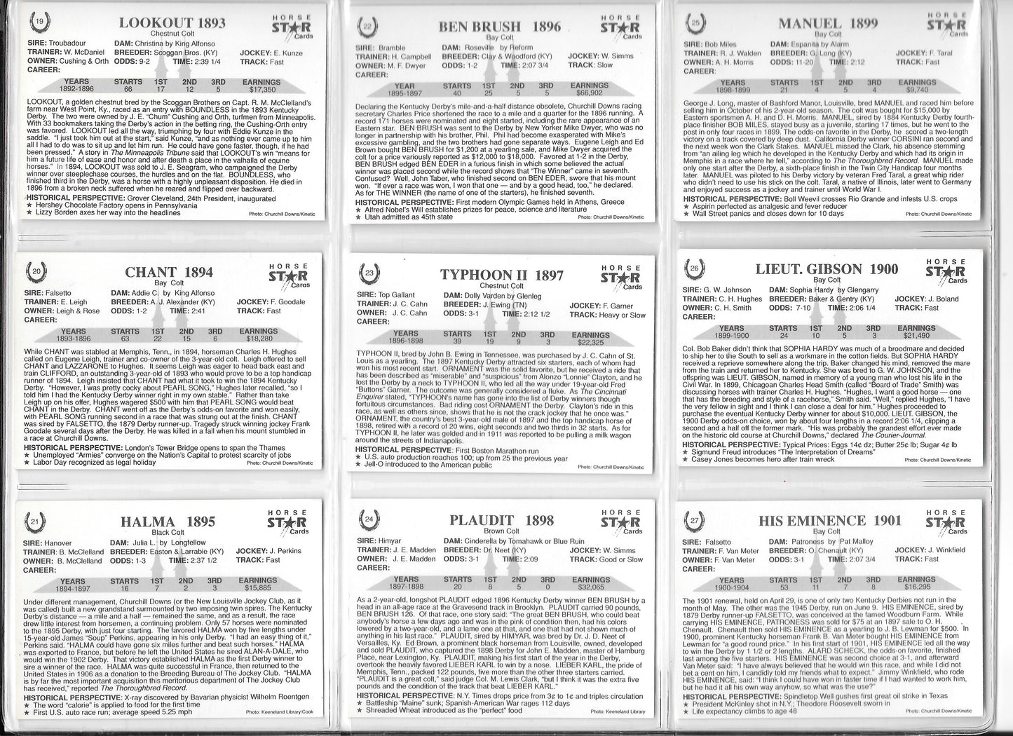 Kentucky Derby Trading Cards - Years 1893-1901