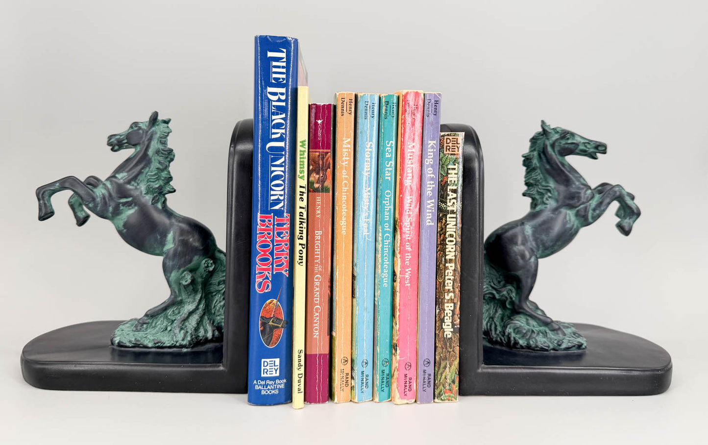 Bookends, Black and Verdigris Rearing Horses