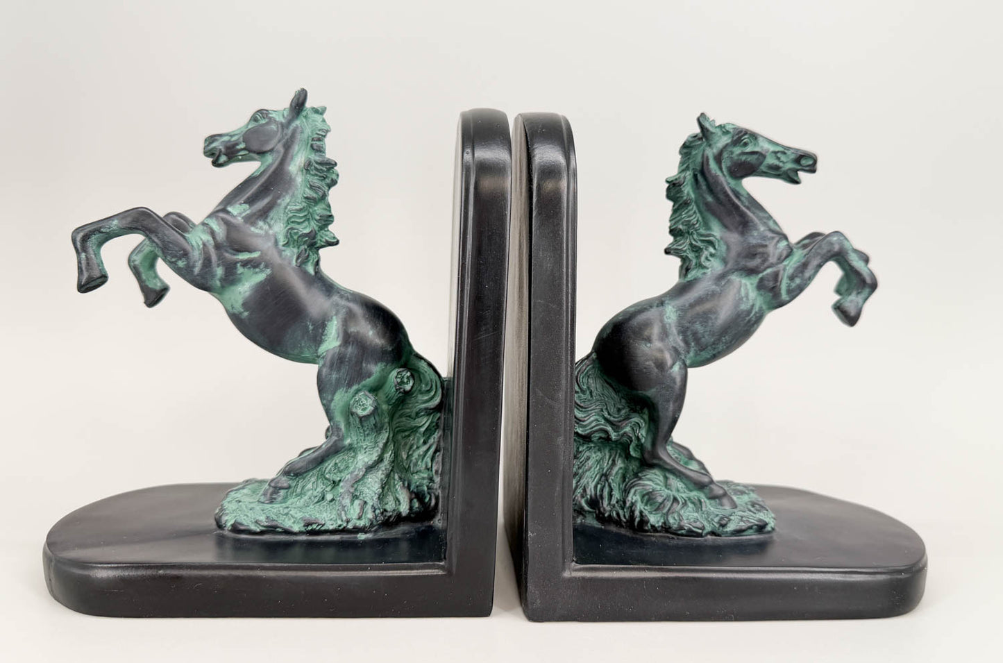 Bookends, Black and Verdigris Rearing Horses