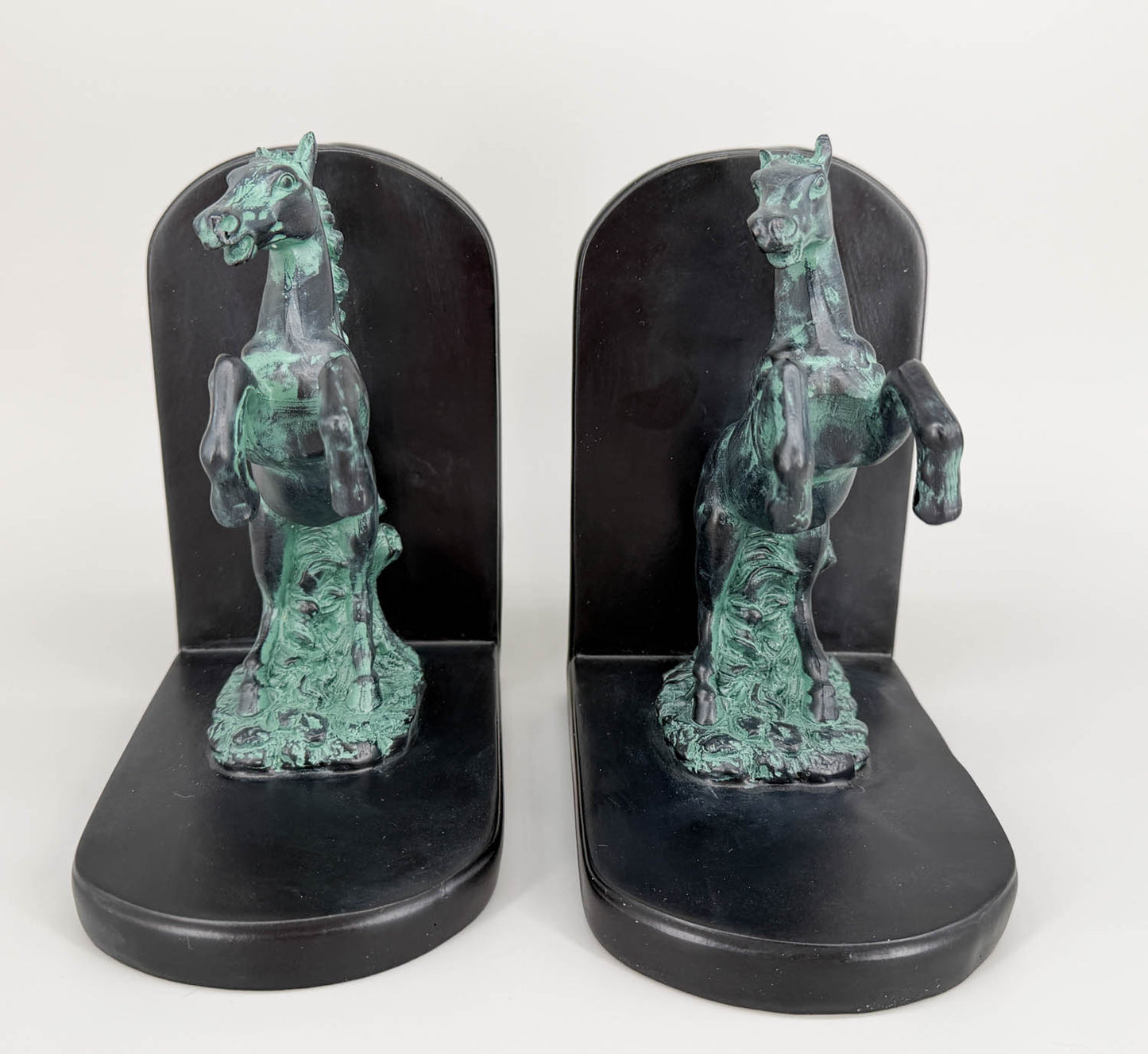 Bookends, Black and Verdigris Rearing Horses