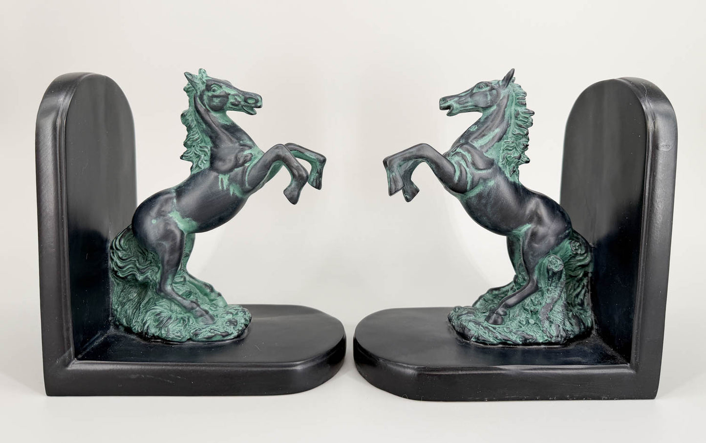 Bookends, Black and Verdigris Rearing Horses