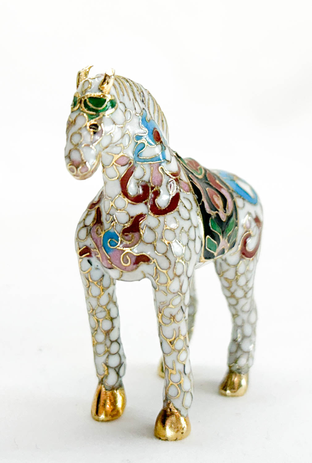 Chinese Cloisonne Horse, Standing White with Saddle