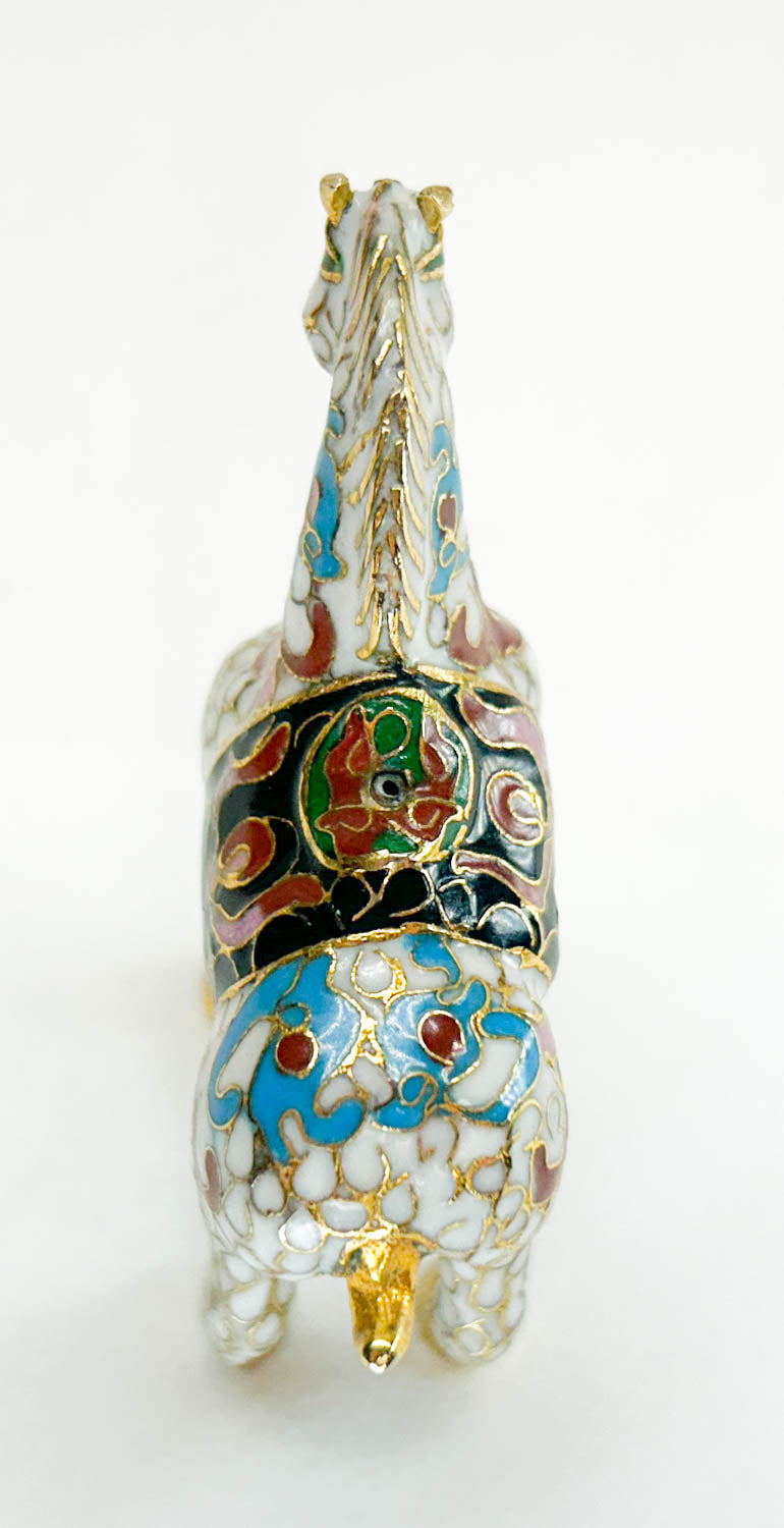 Chinese Cloisonne Horse, Standing White with Saddle