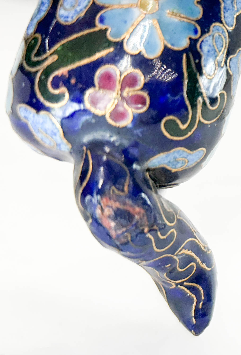 Chinese Cloisonne Horse, Prancing Cobalt Blue with Floral Design (Damaged)