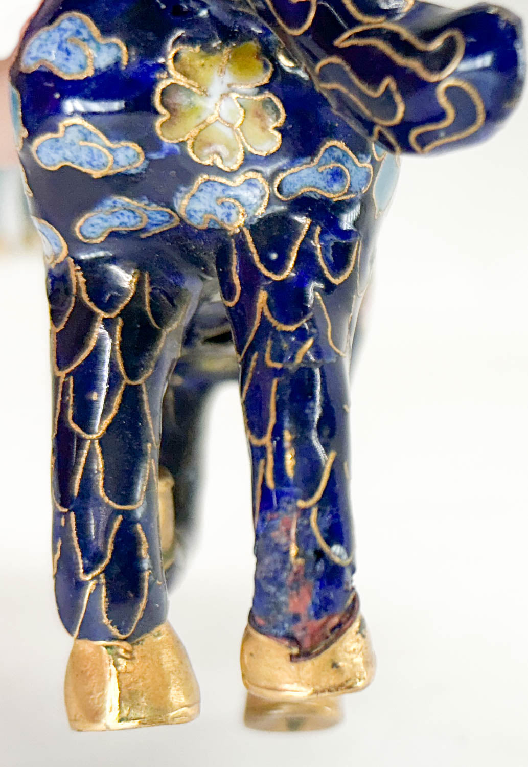 Chinese Cloisonne Horse, Prancing Cobalt Blue with Floral Design (Damaged)
