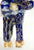 Chinese Cloisonne Horse, Prancing Cobalt Blue with Floral Design (Damaged)
