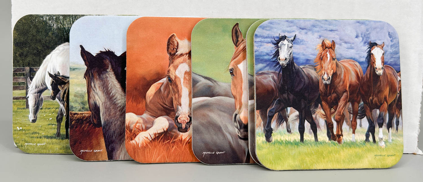 Horse Prints Drink Coasters by artist Michelle Grant, Set of 6