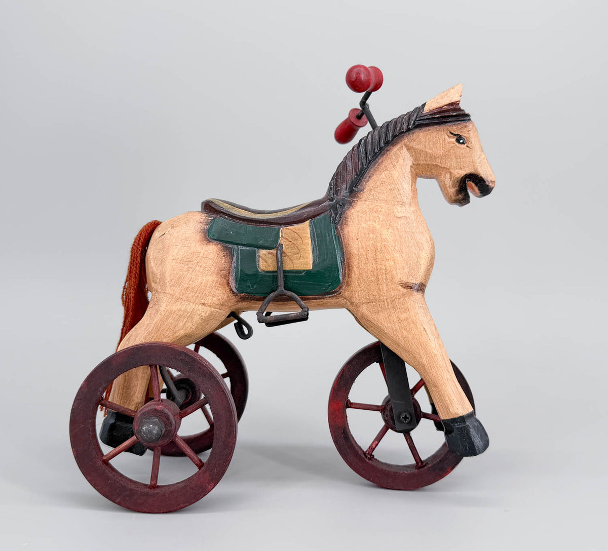 Hand-carved Wooden Vintage-Style Horse Tricycle Toy