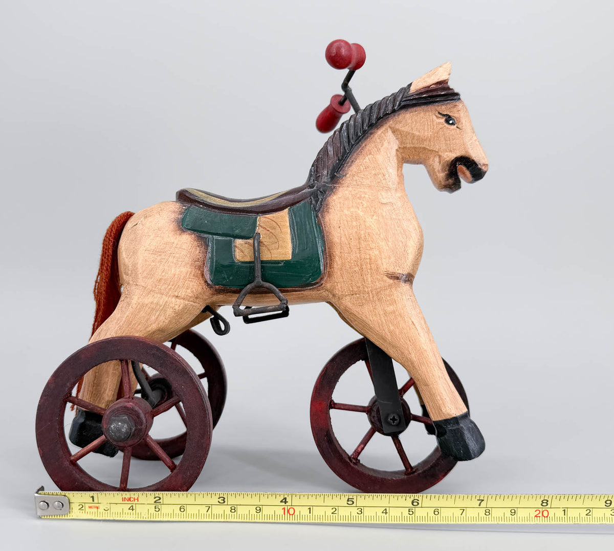 Hand-carved Wooden Vintage-Style Horse Tricycle Toy