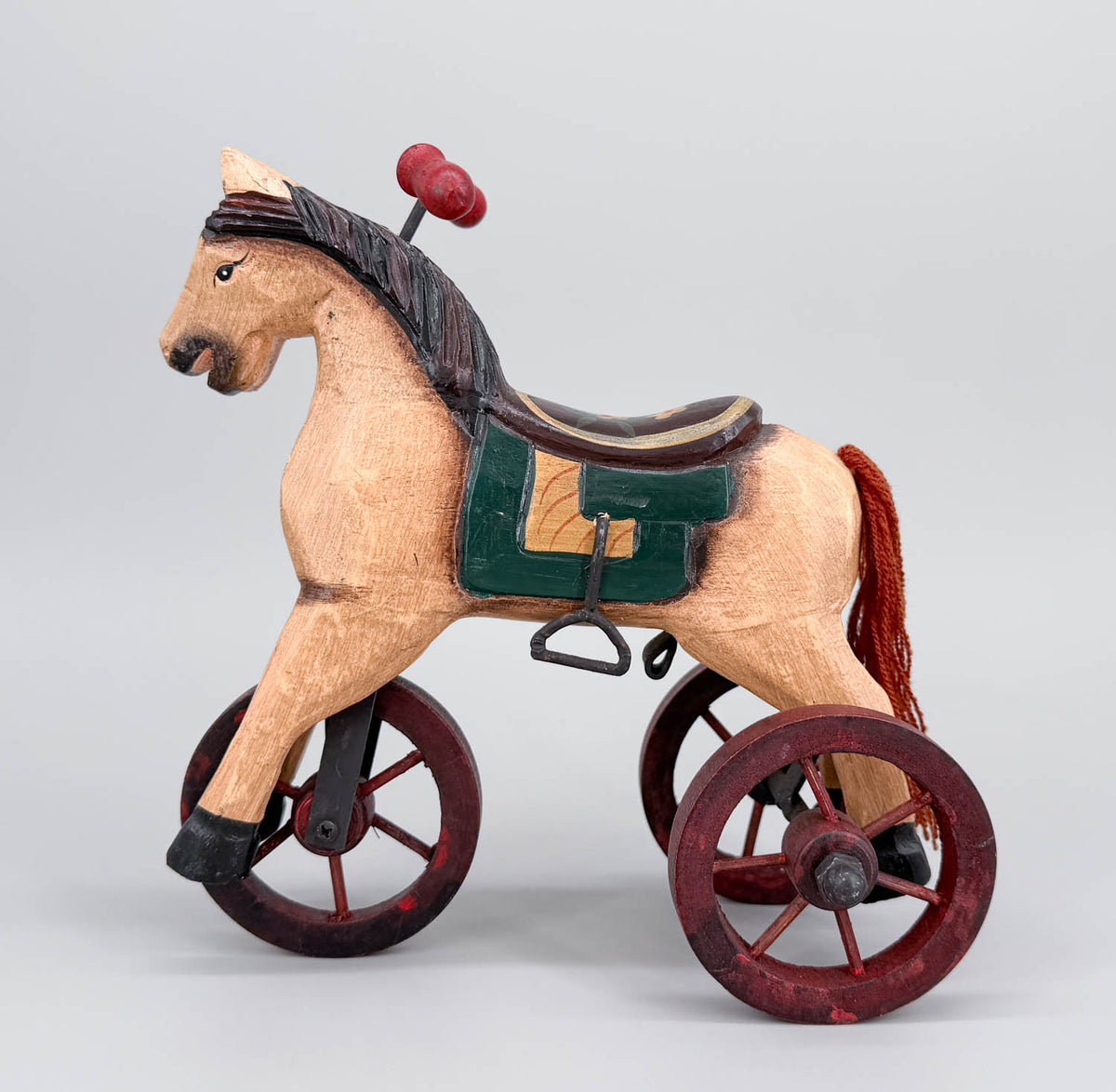 Hand-carved Wooden Vintage-Style Horse Tricycle Toy
