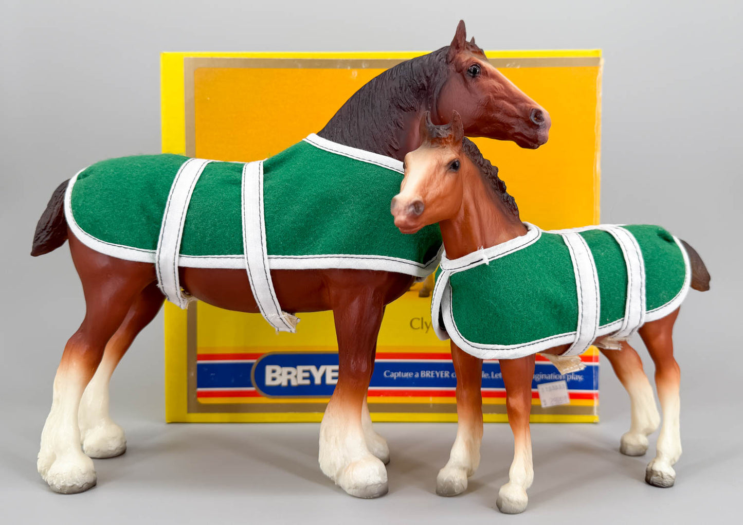 Clydesdale Mare and Foal w/ Original (Velcro closure) Blankets & Carry Case