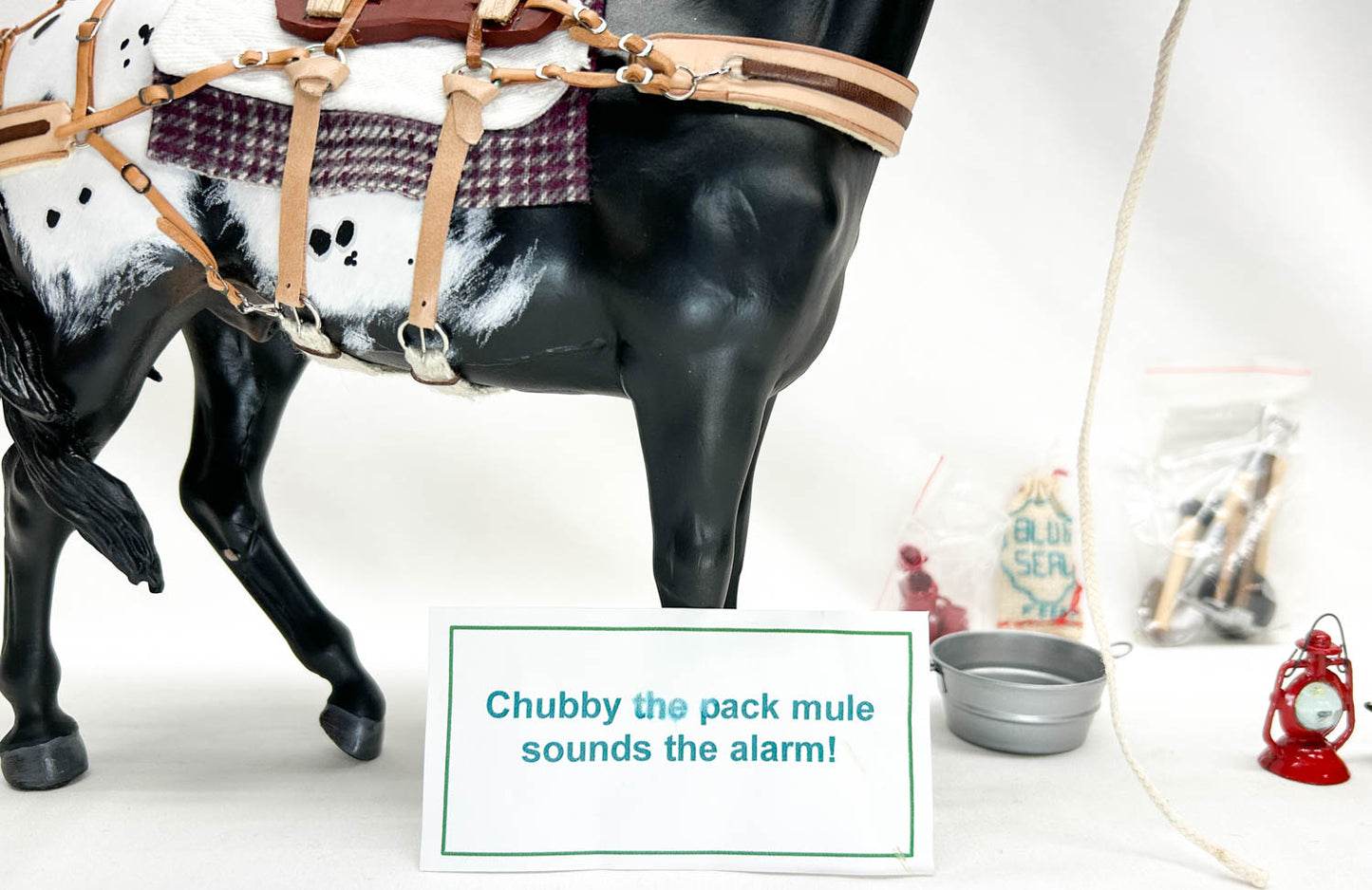 CHRISTMAS AUCTION: Traditional Carrot Top Artist Resin Mule with tack, Show Diorama Props, and Case!