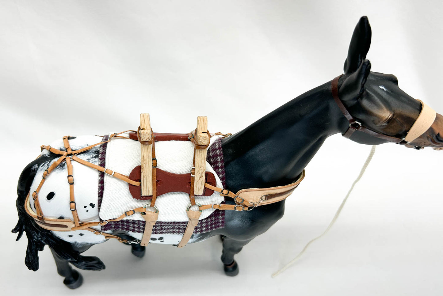 CHRISTMAS AUCTION: Traditional Carrot Top Artist Resin Mule with tack, Show Diorama Props, and Case!