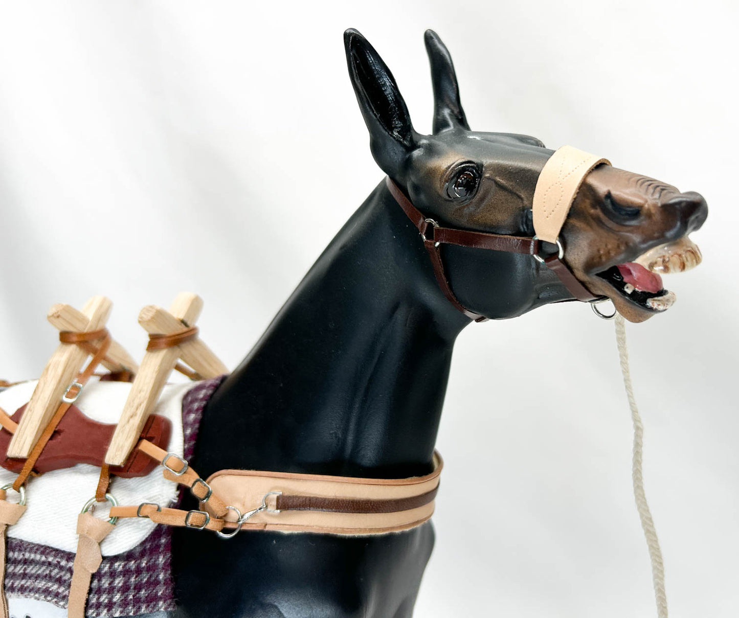 CHRISTMAS AUCTION: Traditional Carrot Top Artist Resin Mule with tack, Show Diorama Props, and Case!