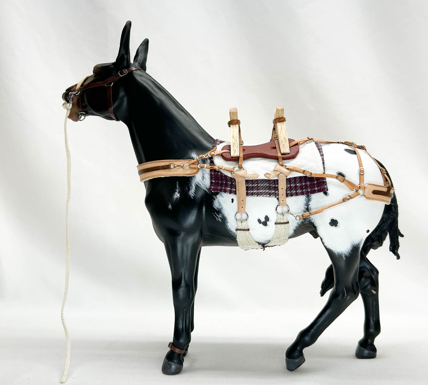 CHRISTMAS AUCTION: Traditional Carrot Top Artist Resin Mule with tack, Show Diorama Props, and Case!