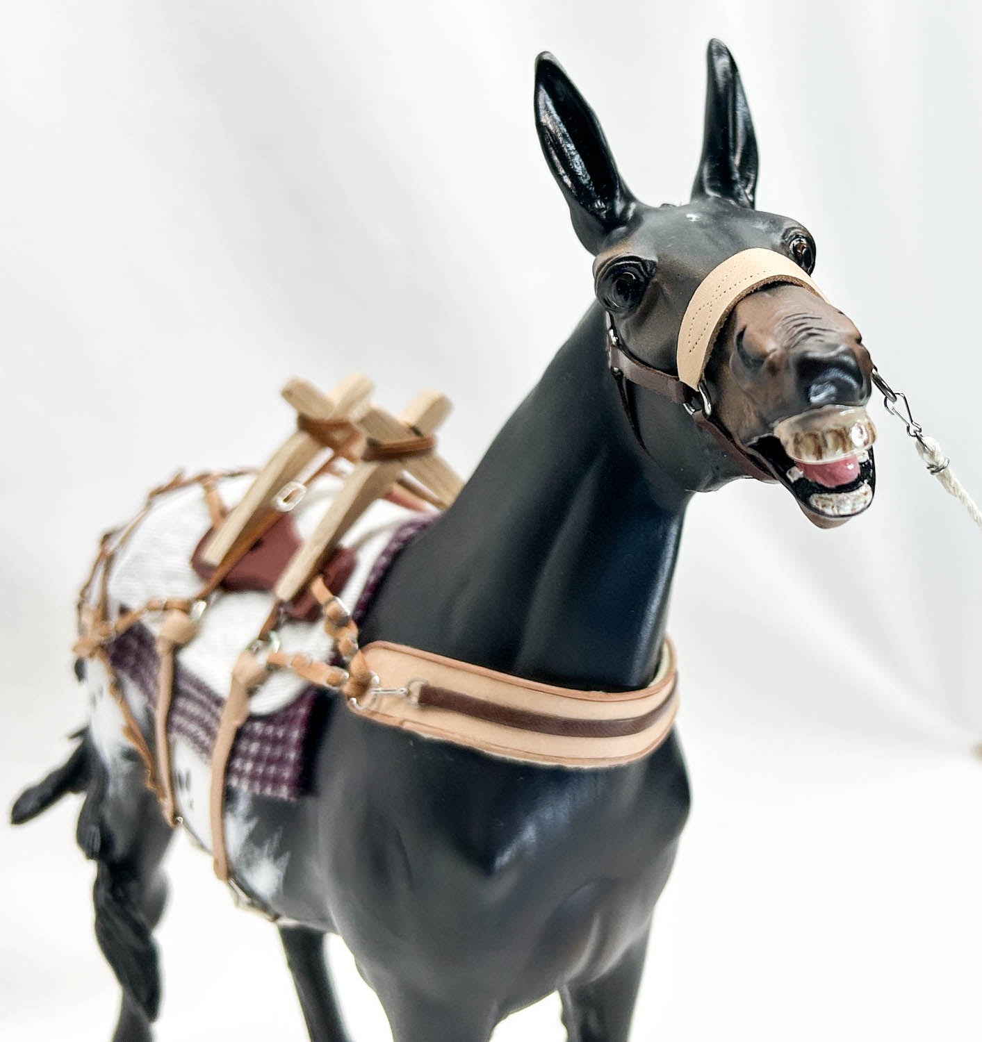 CHRISTMAS AUCTION: Traditional Carrot Top Artist Resin Mule with tack, Show Diorama Props, and Case!