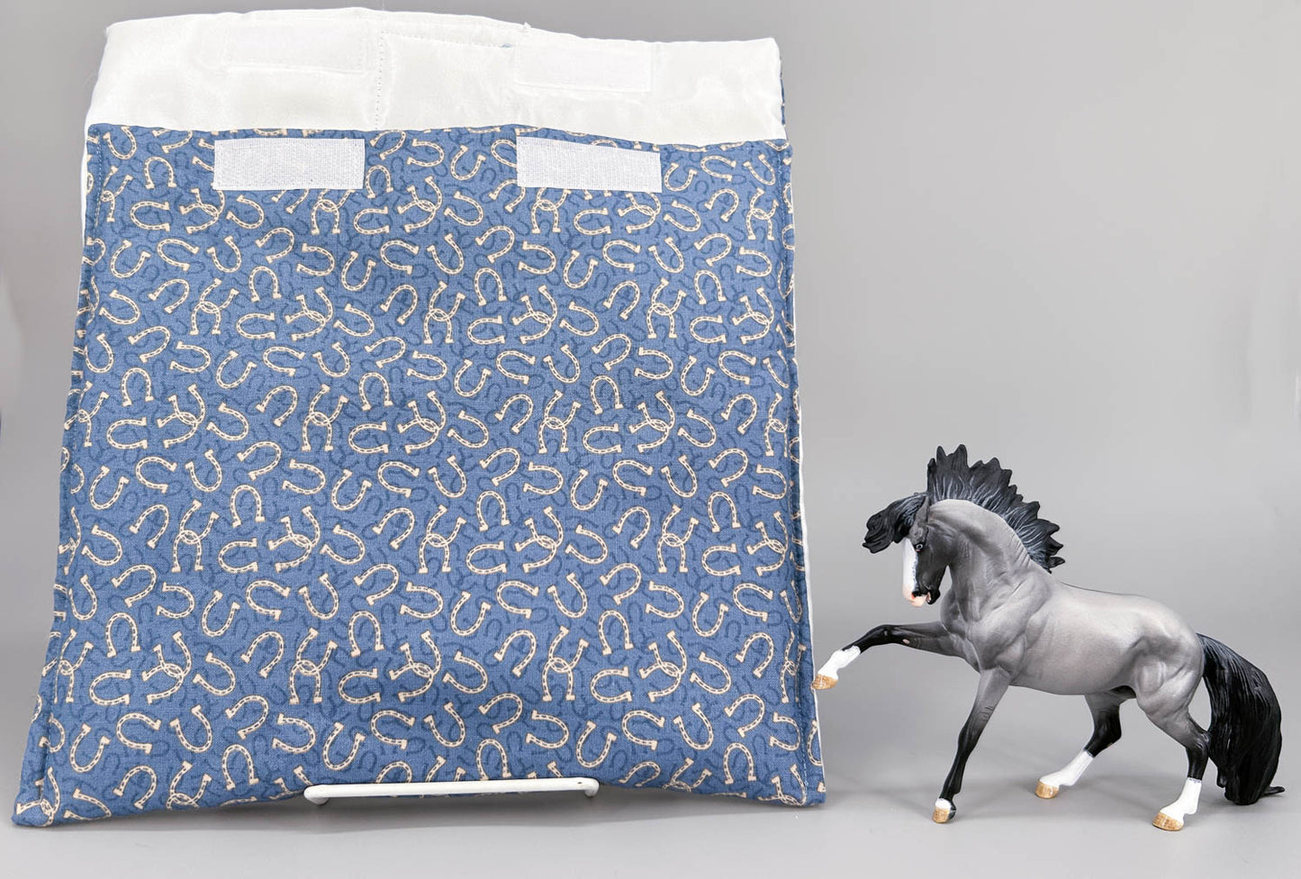 Pony Pouch, Artisan Made - Blue with Horseshoes 10" x 9"
