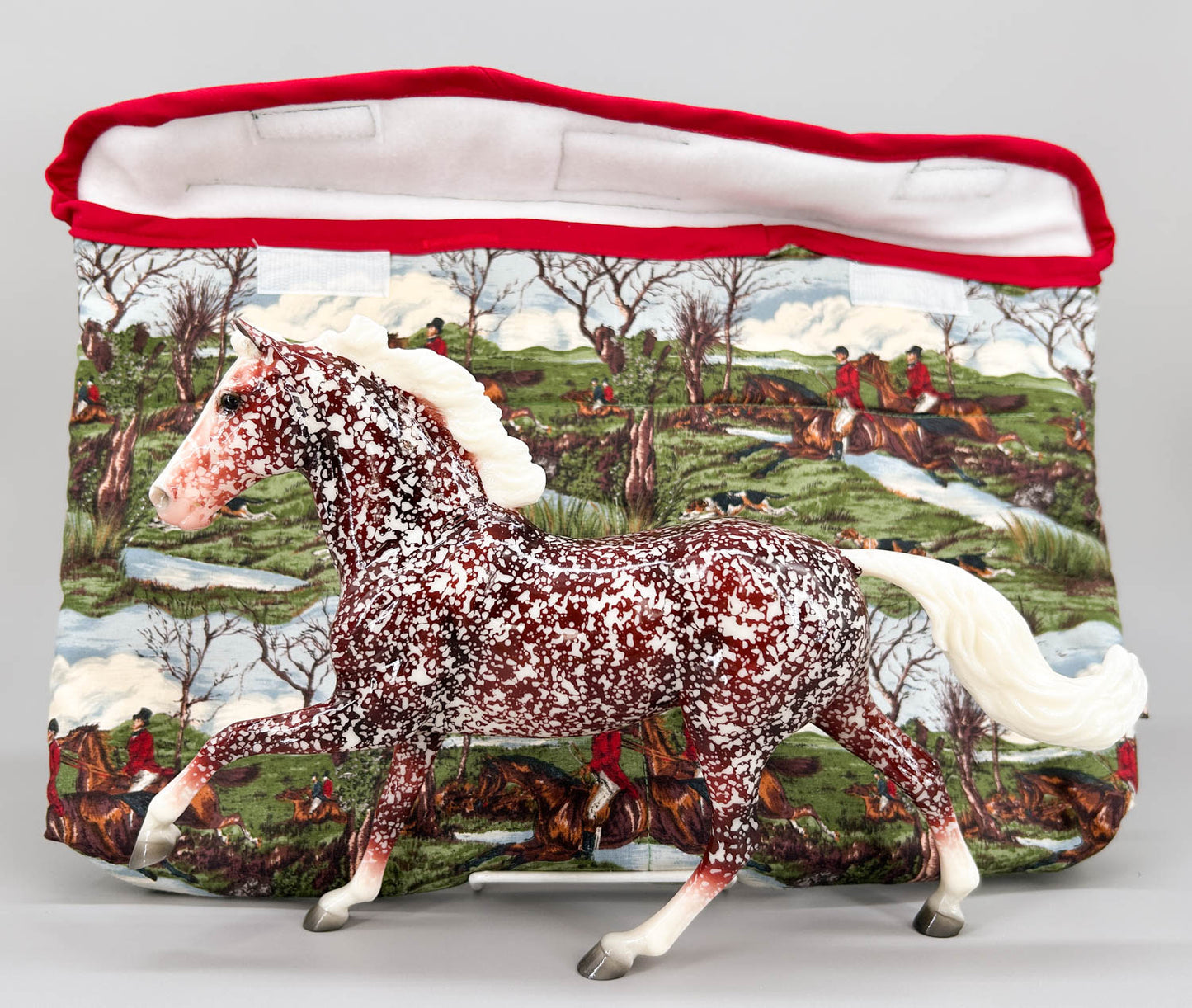 Pony Pouch, Artisan Made - Hunt Scene with Red Trim 15" x 10"