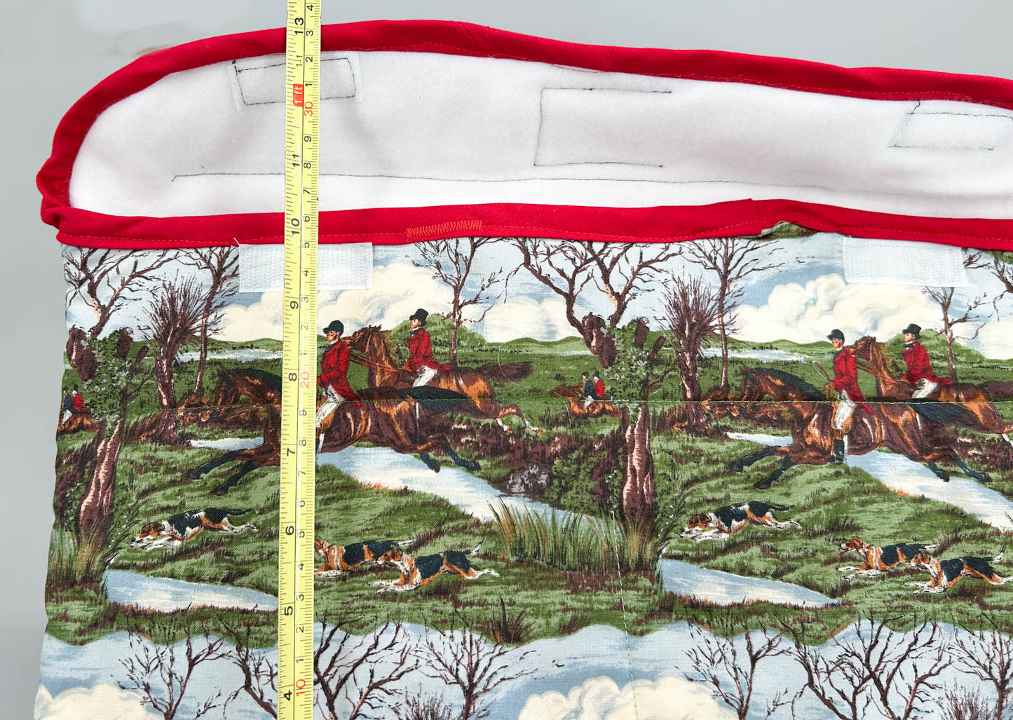 Pony Pouch, Artisan Made - Hunt Scene with Red Trim 15" x 10"