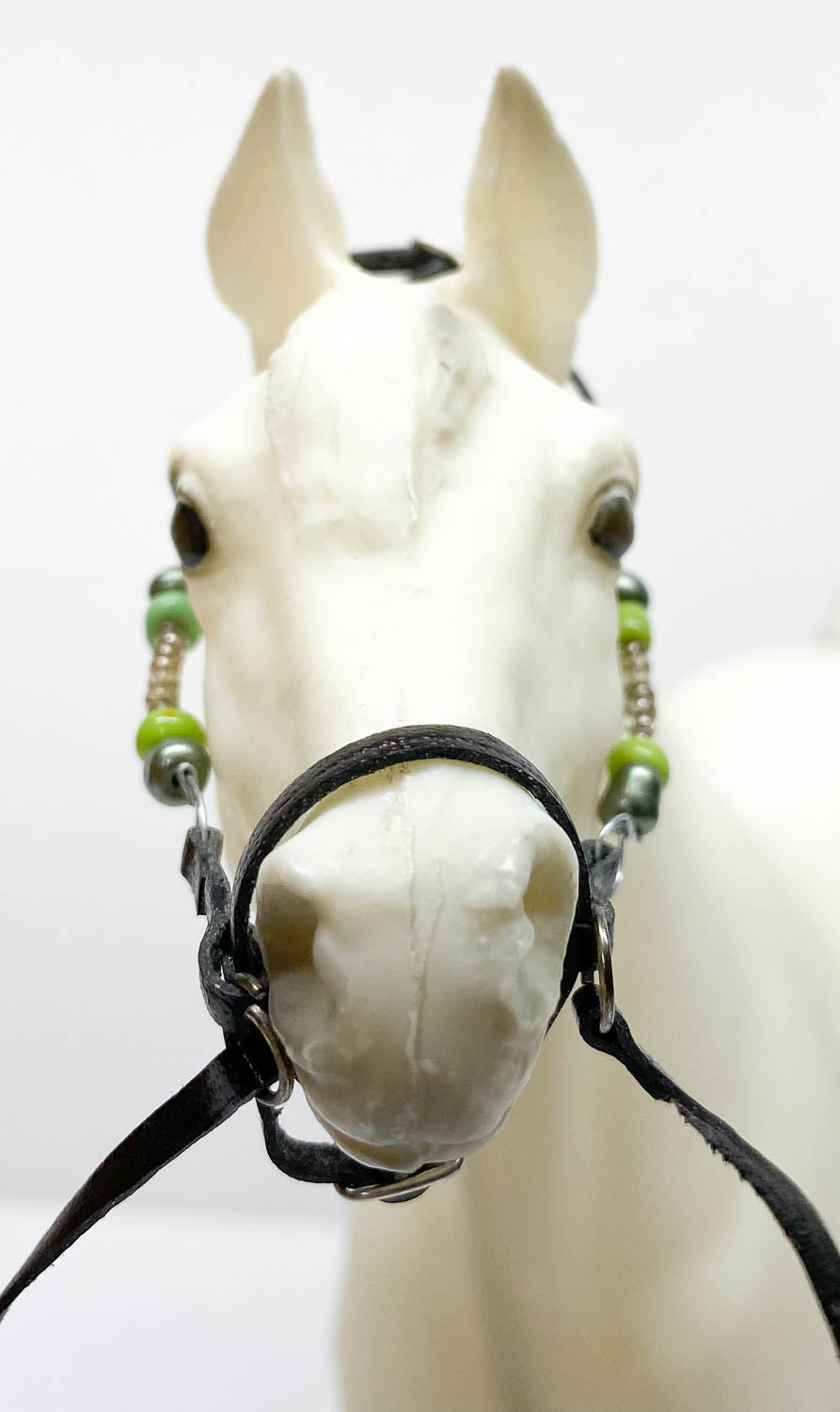 Bridle, Black Leather with Bead Accents (Green, Silver & Clear)
