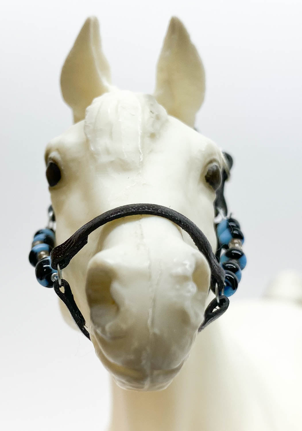 Halter, Black Leather with Bead Accents (Black, Blue & Crystal Clear)