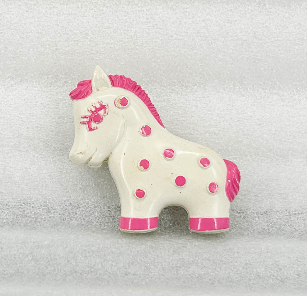 1970s Avon Pin:  Pink Polka Dot Pony Perfume Locket from Eleda's herd