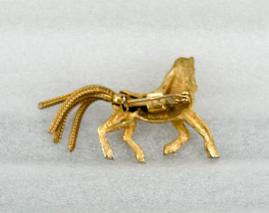1970s Pin:  Goldtone horse with Jeweled Mane from Eleda's herd