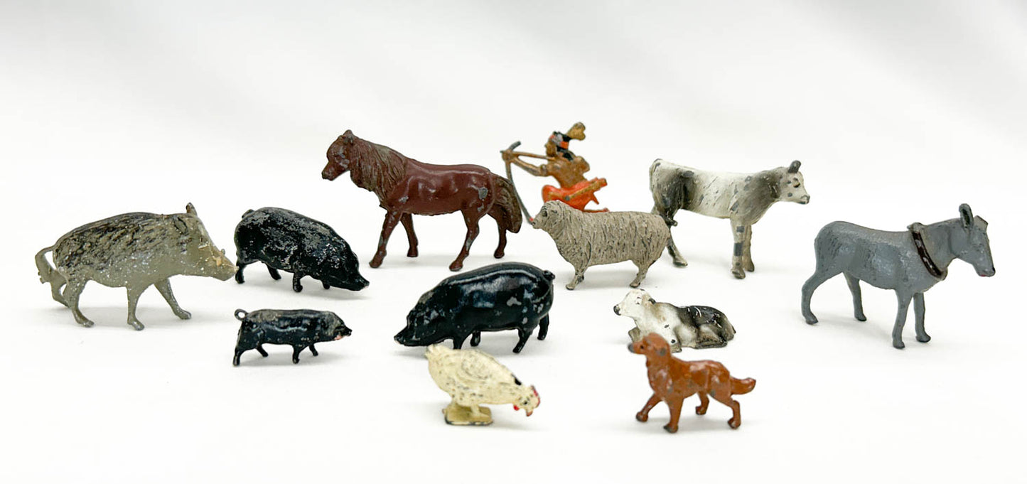 Large Group of Cast Metal Animals and People - likely Britains Ltd