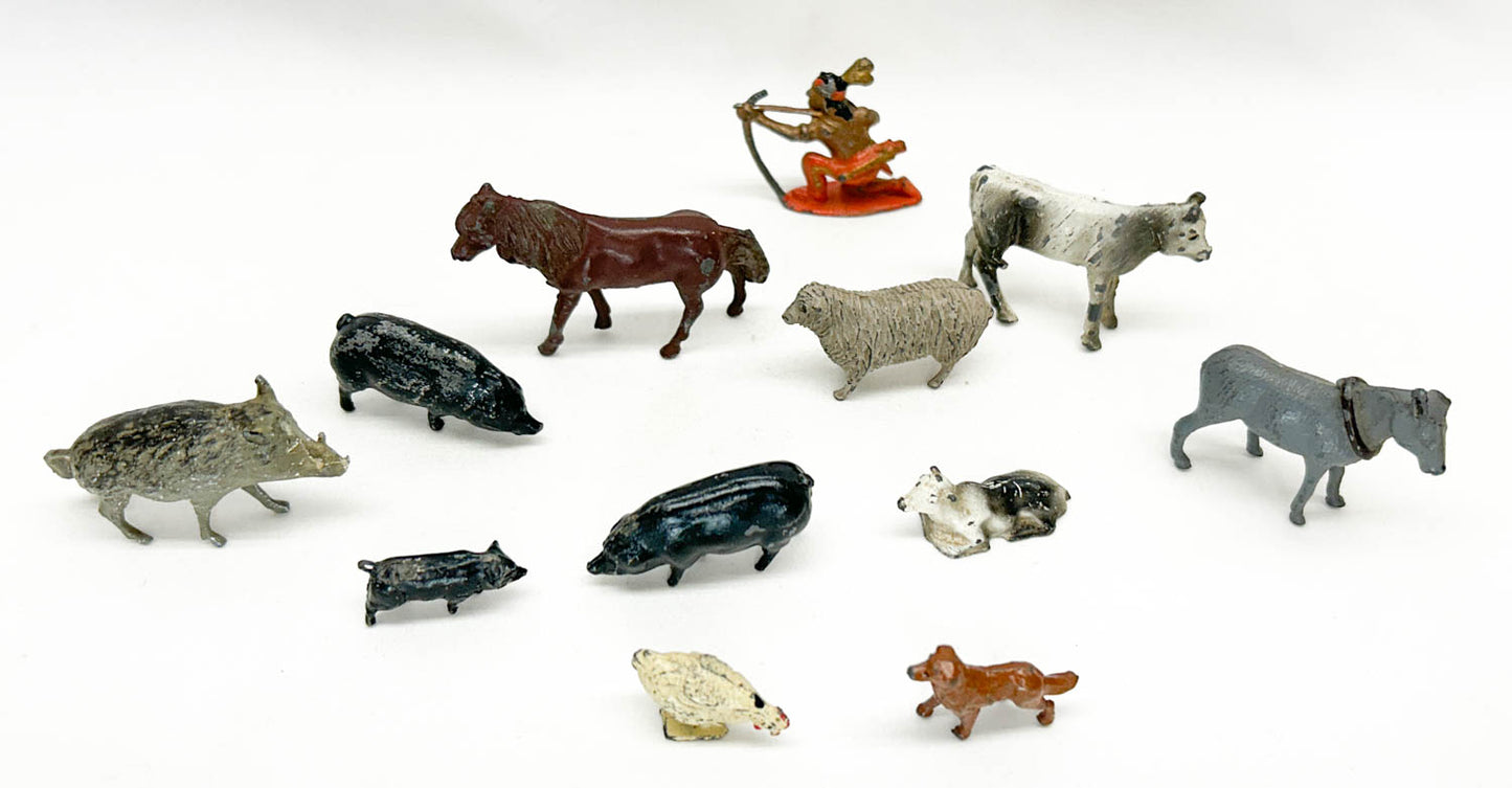 Large Group of Cast Metal Animals and People - likely Britains Ltd
