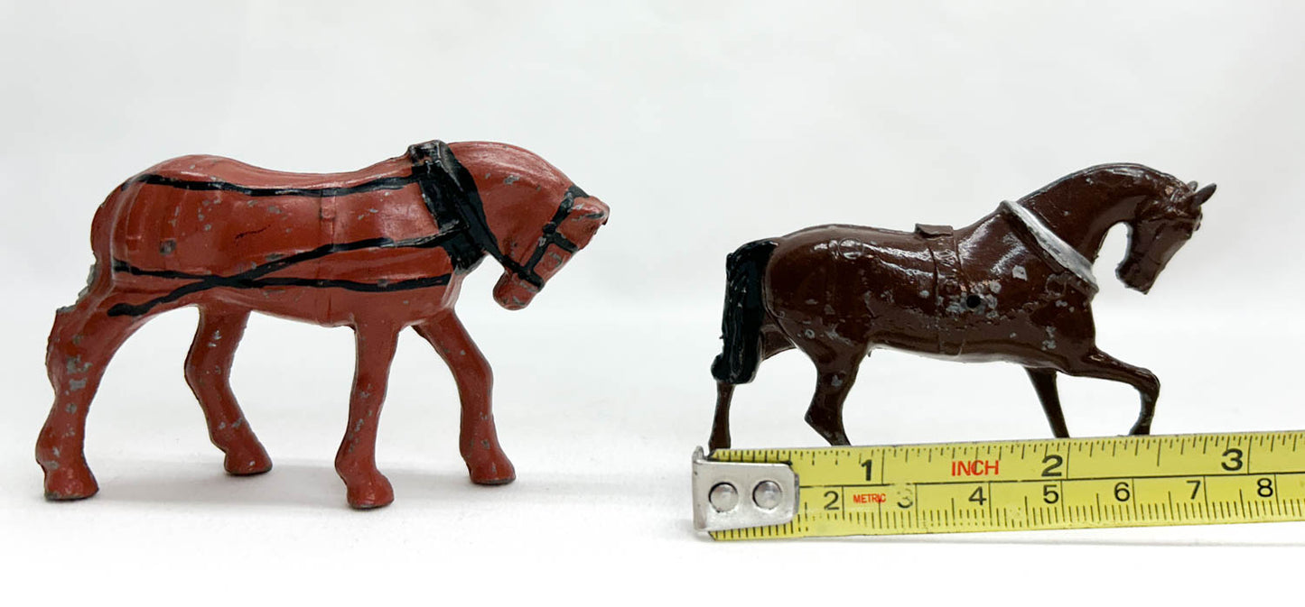 2 Vintage Metal Horses in Harness