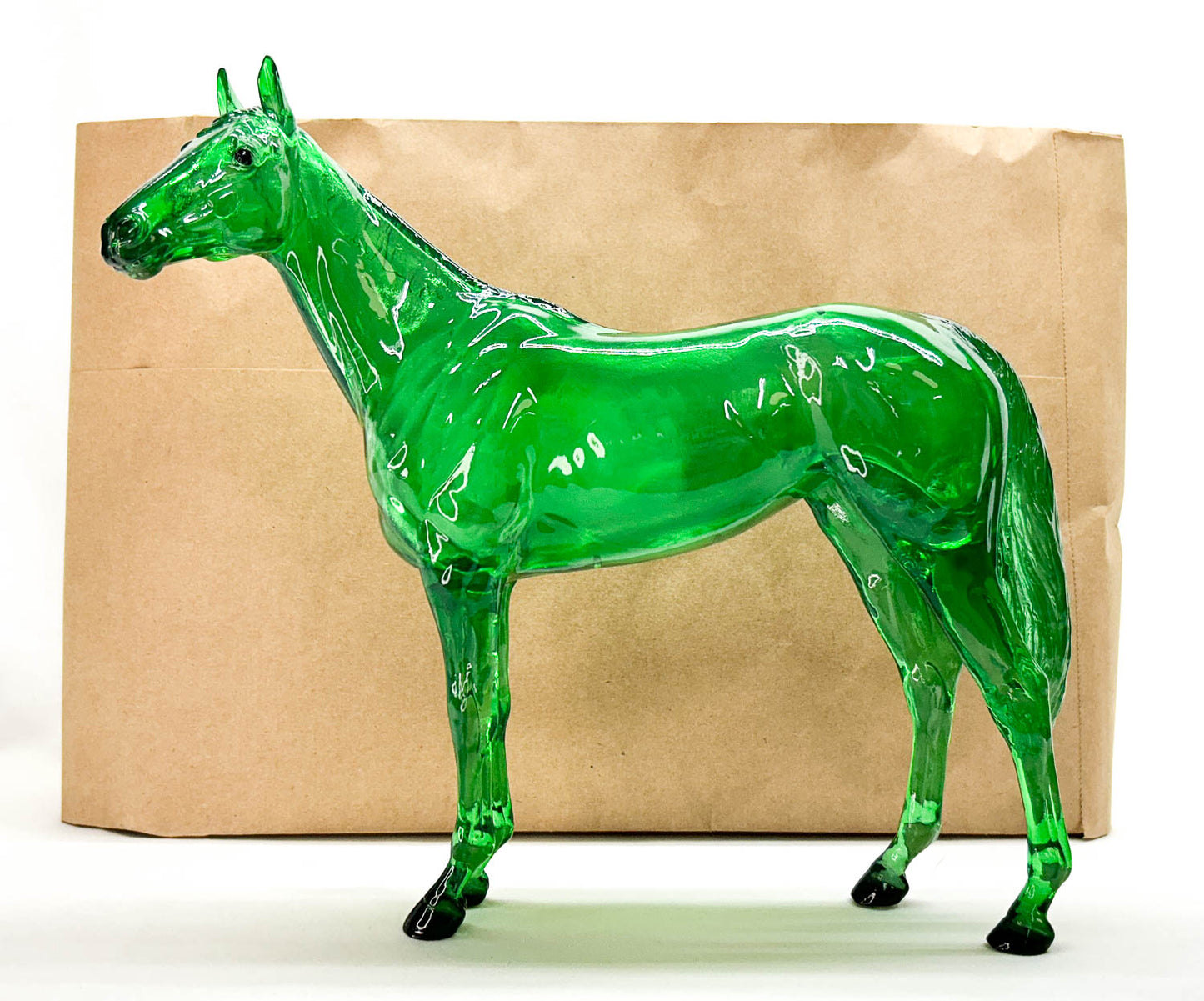 Standing Thoroughbred  ~ Surprise, Girls Run The World, Emerald Green Clearware Decorator