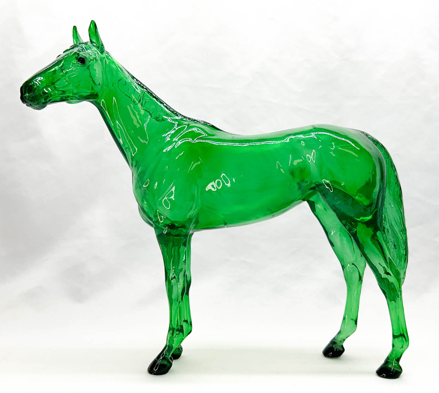 Standing Thoroughbred  ~ Surprise, Girls Run The World, Emerald Green Clearware Decorator