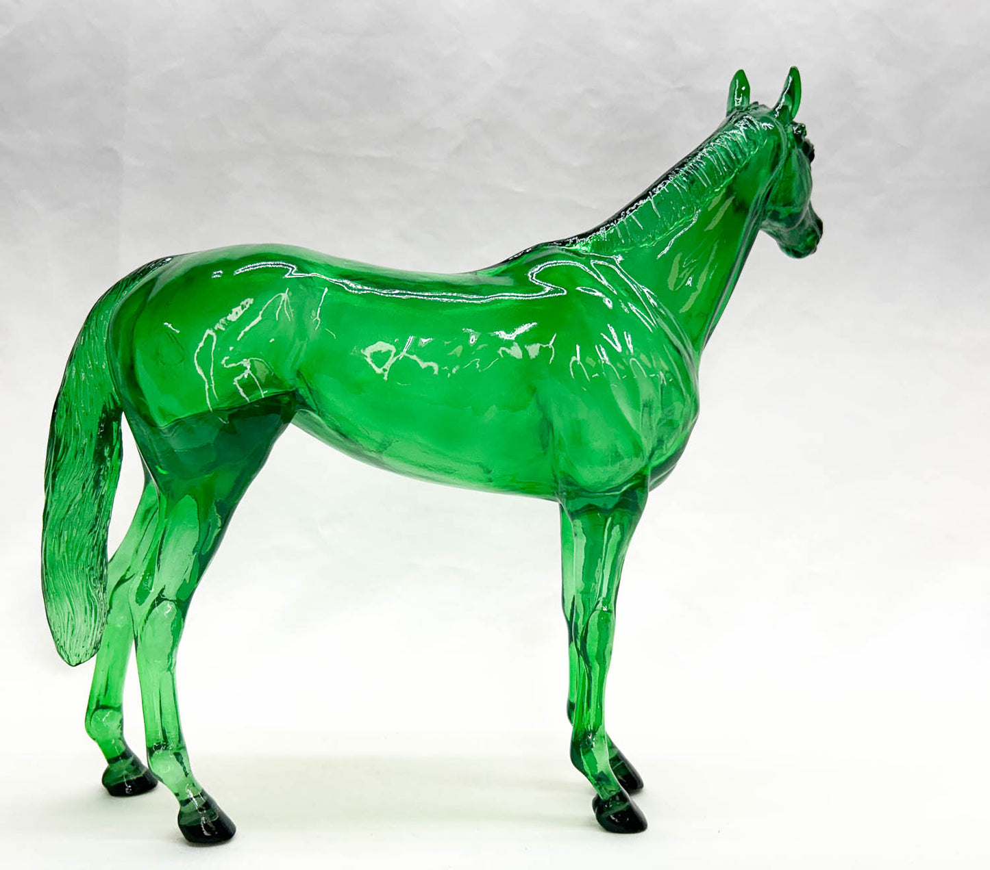 Standing Thoroughbred  ~ Surprise, Girls Run The World, Emerald Green Clearware Decorator