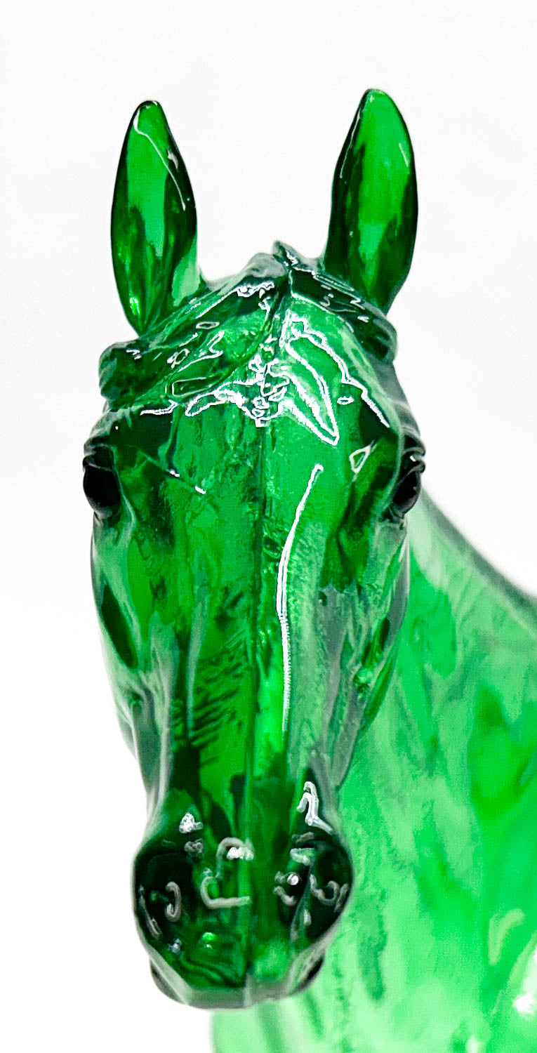 Standing Thoroughbred  ~ Surprise, Girls Run The World, Emerald Green Clearware Decorator