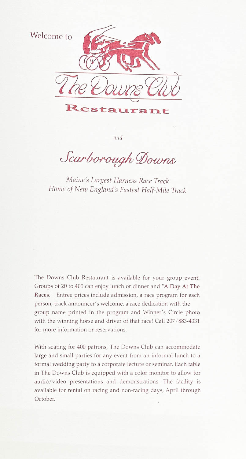 Scarborough Downs - Genuine Downs Club Restaurant Menu