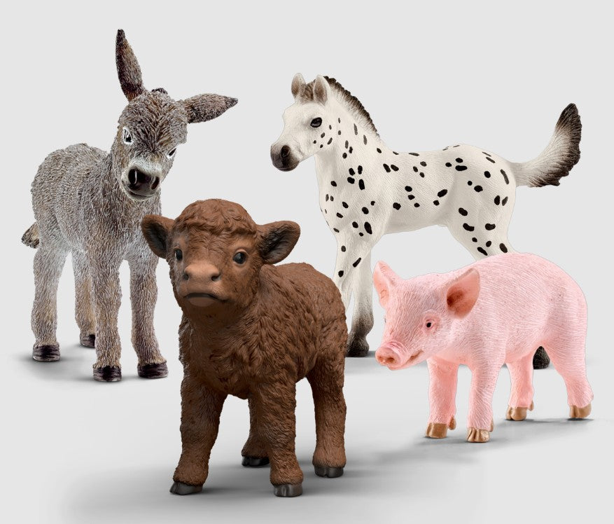 Farm Babies Play Set (Horse Foal , Donkey Foal, Piglet, Highland Calf)