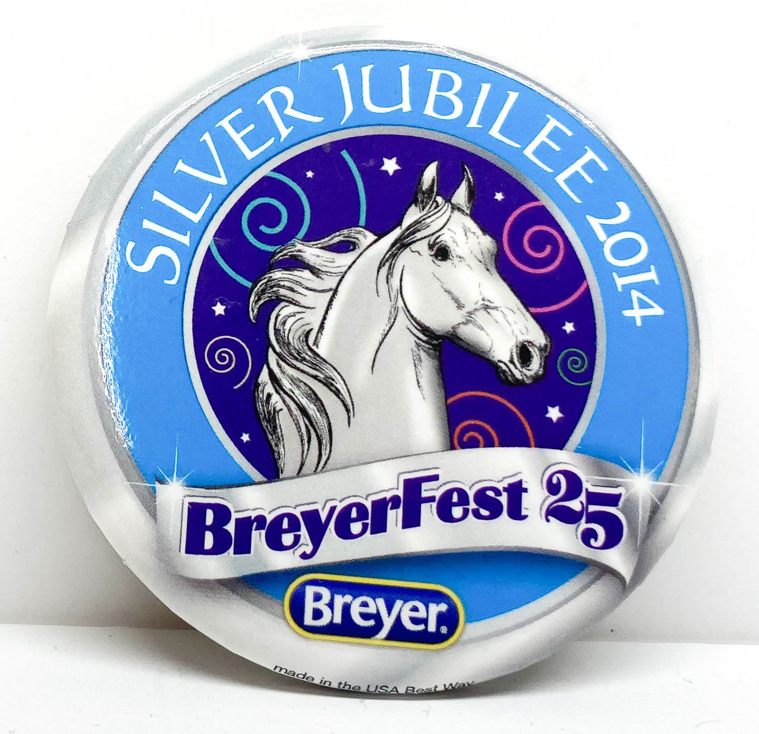 Button - Breyerfest 2014, Silver Jubilee - Blue & Silver